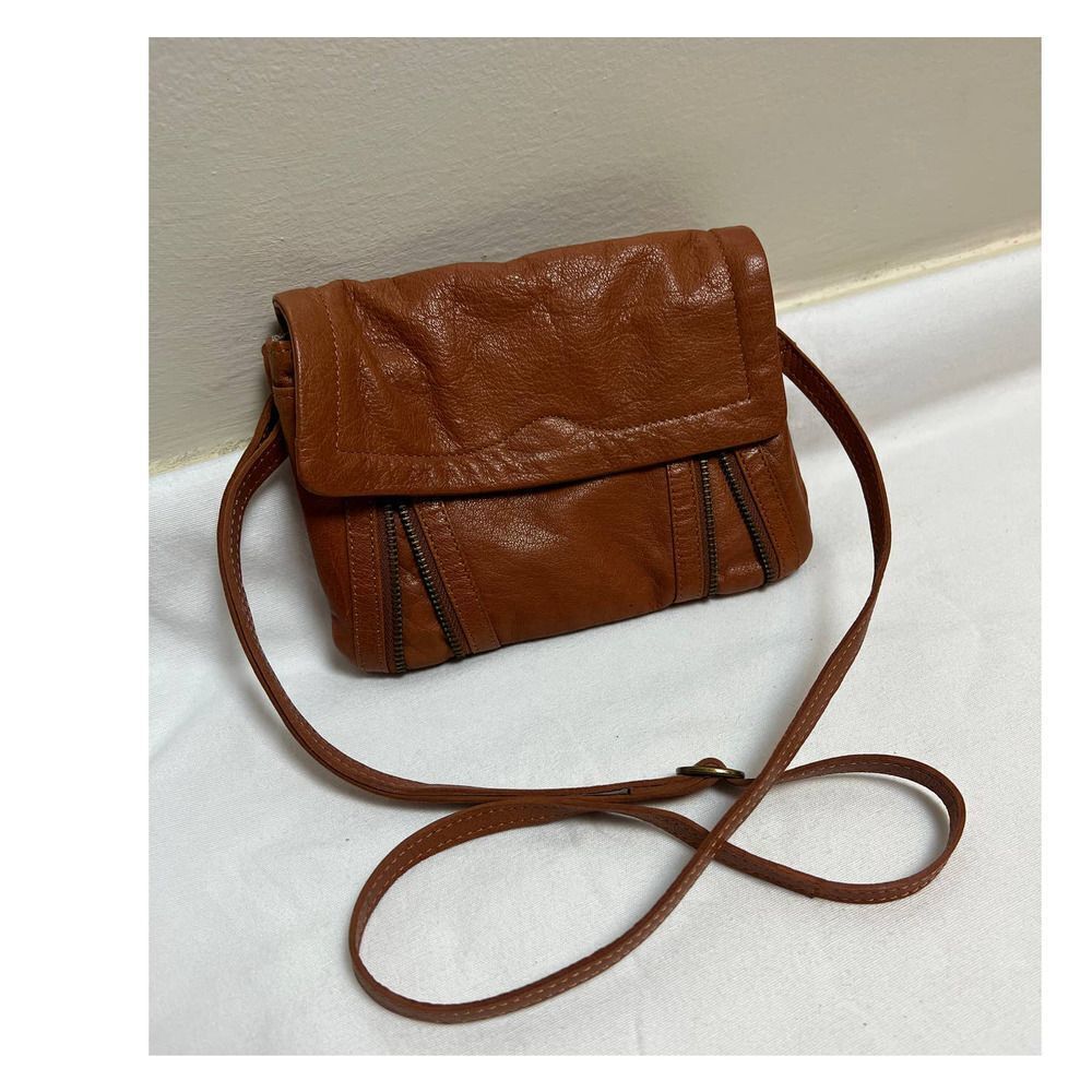 Anthropologie Day & Mood Brown Leather Zipper Crossbody Bag